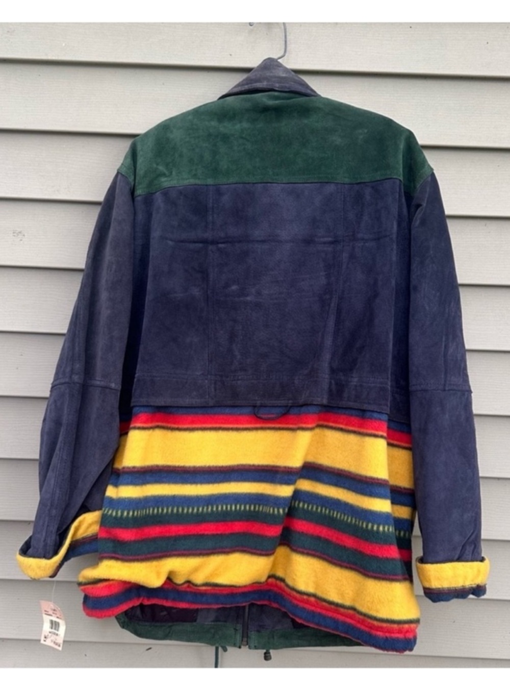 Vintage suede leather coat color block wins medium NOS - Picture 2 of 5